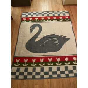 Vintage Vuteks Vukovar Reversible Swan Tulips Throw Blanket Yugoslavia 60x80 '86
